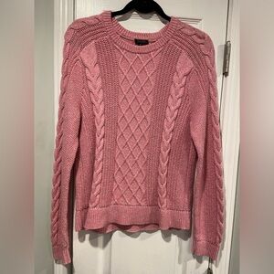NWT Talbots Size M Pink Cotton Cable Knit Crew Nwck Pullover Fisherman Sweater